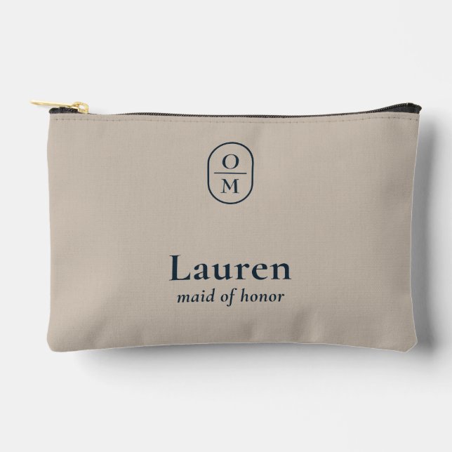Light Taupe | Wedding Monogram Bridesmaid Gift  Accessory Pouch (Front)