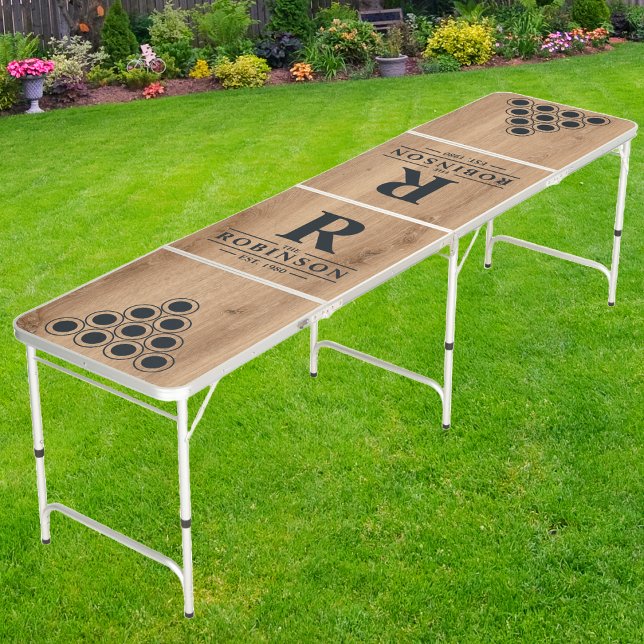 Light Teak Wood Family Name & Initial Beer Pong Table (Creator Uploaded)