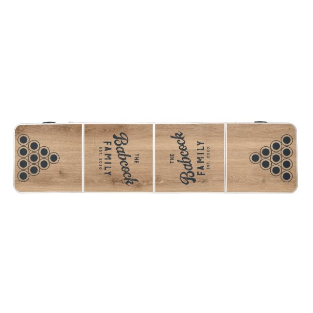 Light Teak Wood Retro Family Name & Year Beer Pong Table (Top)
