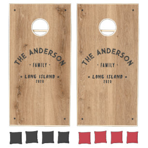 Light Teak Wood Vintage Seaside Family Name Cornhole Set