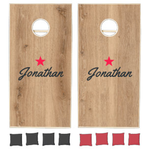 Light Teak Wood Vintage Star Signature Cornhole Set