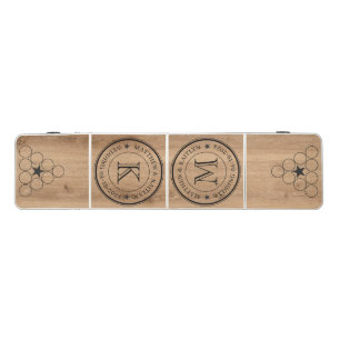 Light Teak Wood Wedding Monogram Star Beer Pong Table