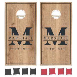 Light Teak Wood with Name & Initial Overlay Cornhole Set