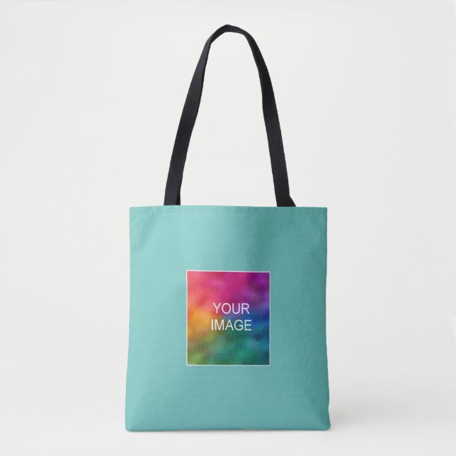Light Teal Add Your Photo Here Custom Template Tote Bag (Front)