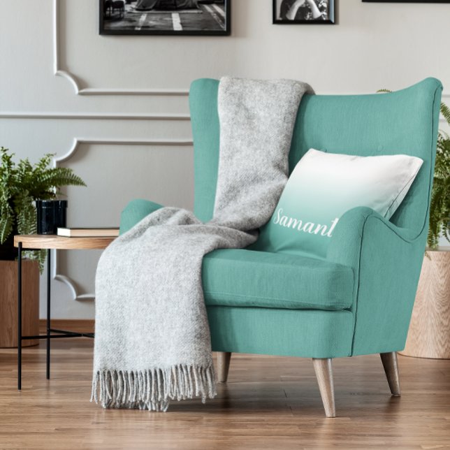 Light Teal and White Gradient Modern Calligraphy Throw Pillow (Light Teal and White Gradient Modern Calligraphy Throw Pillow)