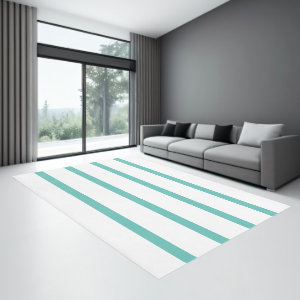 Light Teal and White Minimal Stripes Office Rug