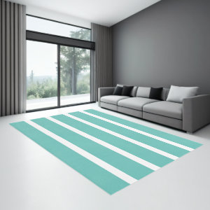 Light Teal and White Minimal Stripes Office Rug