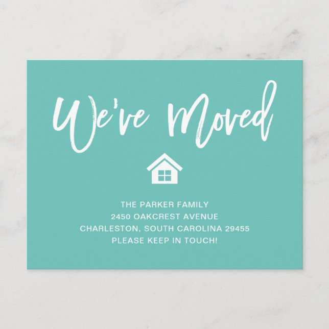 Light Teal and White | Moving Announcement Postcard (Front)