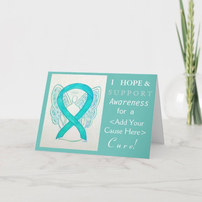 Light Teal Awareness Ribbon Custom Cause Cards (Front)