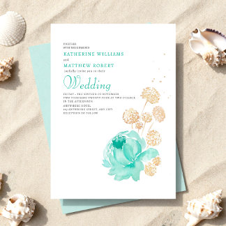 Light Teal & beige Summer Beach Wedding Invitation