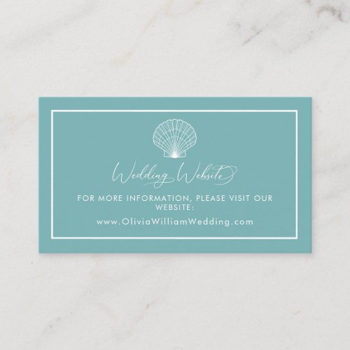 Light Teal Blue Beach Seashell Wedding Website Enclosure Card