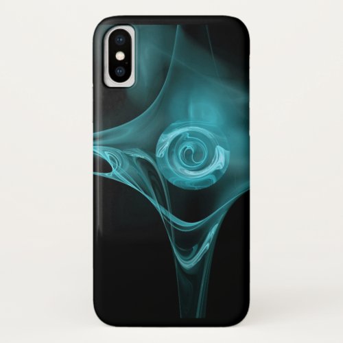 LIGHT TEAL BLUE FRACTAL ROSE iPhone X CASE