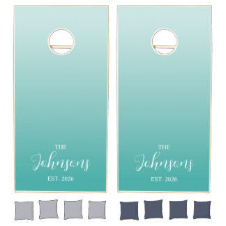 Light Teal Blue Gradient Wedding Cornhole Set