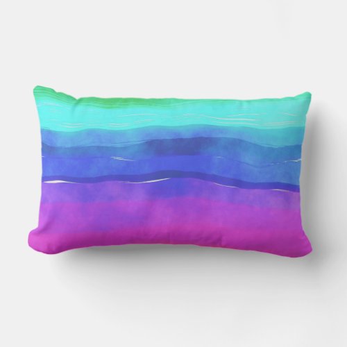 light teal blue  green purple Watercolor Stripes Lumbar Pillow