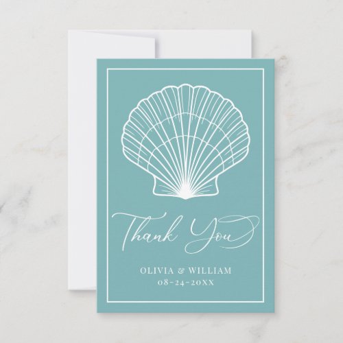 Light Teal Blue Seashell Beach Wedding Elegant Thank You Card