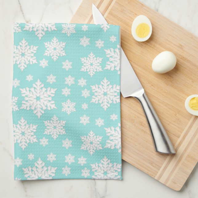 Light Teal Blue Snowflake Pattern Towel (Quarter Fold)