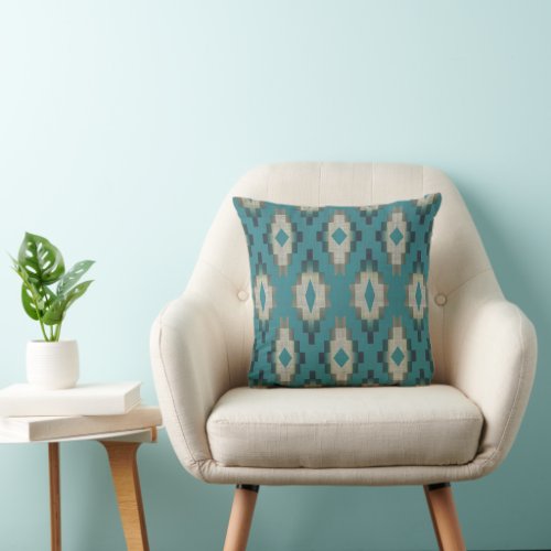 Light Teal Blue Taupe Gray Tribal Art Pattern Throw Pillow