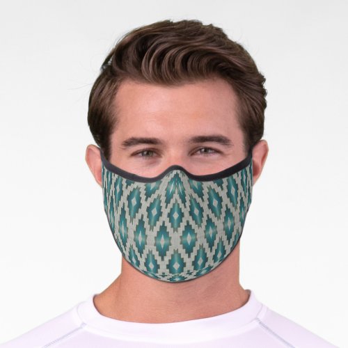 Light Teal Blue Winter Taupe Gray Tribal Inspired Premium Face Mask