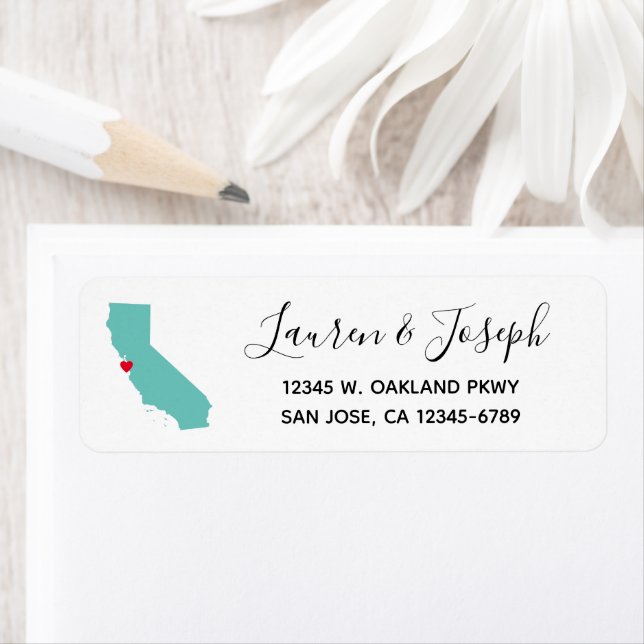 Light Teal California and White Wedding Label (Insitu)