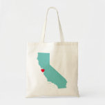 Light Teal California Wedding Welcome Tote Bag<br><div class="desc">A light teal map shape of the state of California with a red heart on front, and wedding information on the back. You can create your own California wedding destination welcome bags for your guests. All of the colors are customizable on these wedding welcome tote bags. You can change the...</div>