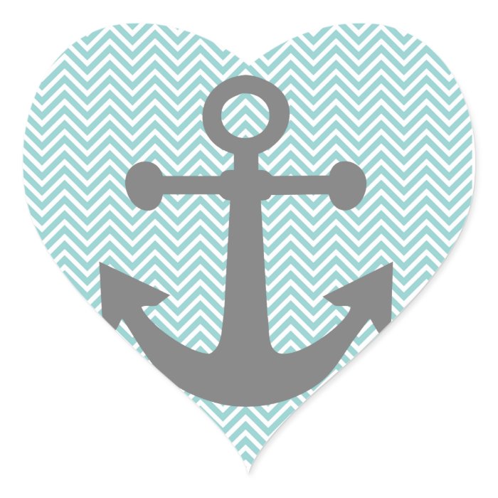 Light Teal Chevron Anchor Heart Sticker