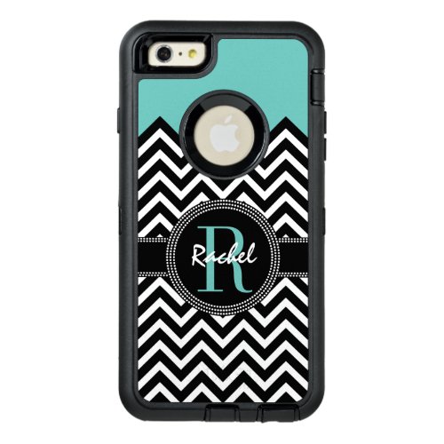 Light Teal Chevron Chic Monogrammmed OtterBox Defender iPhone Case