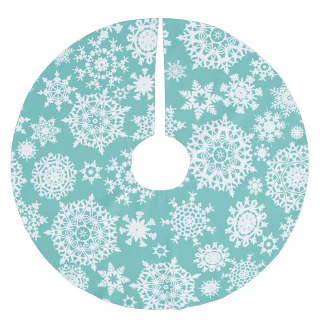Light Teal Christmas Snowflake Pattern Tree Skirt (Front)