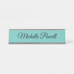 Light Teal Color Trendy Script Modern Desk Name Plate