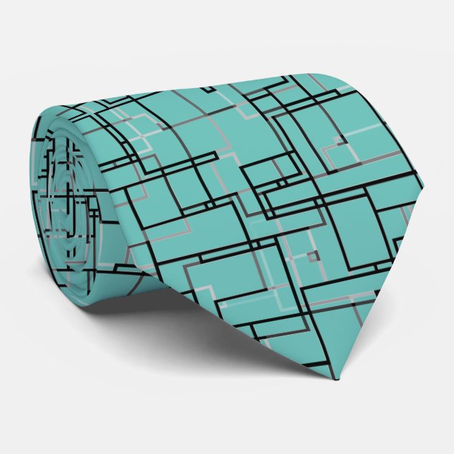 Light Teal Cool Trendy Modern Pattern  Neck Tie (Rolled)