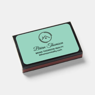Light Teal Customised Real Estate House Logo Matchboxes