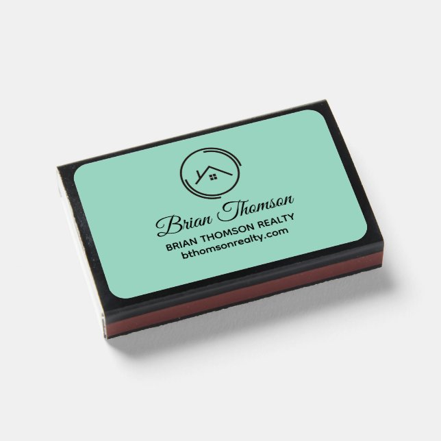 Light Teal Customised Real Estate House Logo Matchboxes (Front Closed)