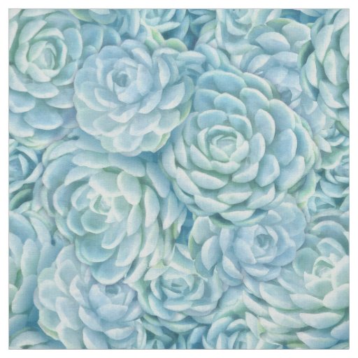 Light Teal Echeveria Succulents Pattern  Fabric