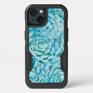 Light Teal Echeveria Succulents Pattern iPhone 13 Case
