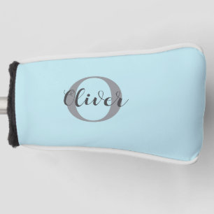 Light Teal Elegant Monogram Script Name Golf Head Cover