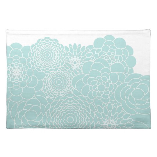 Light Teal Floral Modern Abstract Flowers Cloth Placemat
