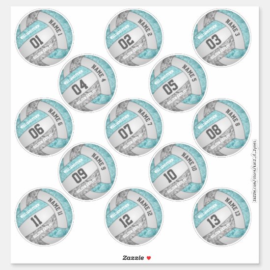 light teal gray volleyball player set of 3 inch sticker
