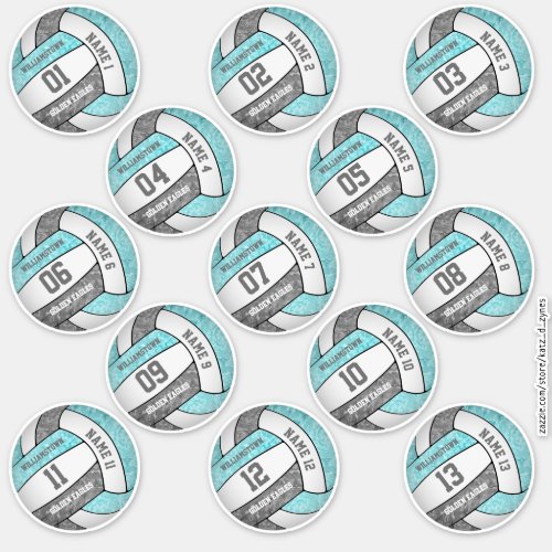 light teal gray volleyball player set of 3 inch sticker