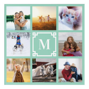 Light Teal Greek Key Monogram 8 Photo Collage Acrylic Print