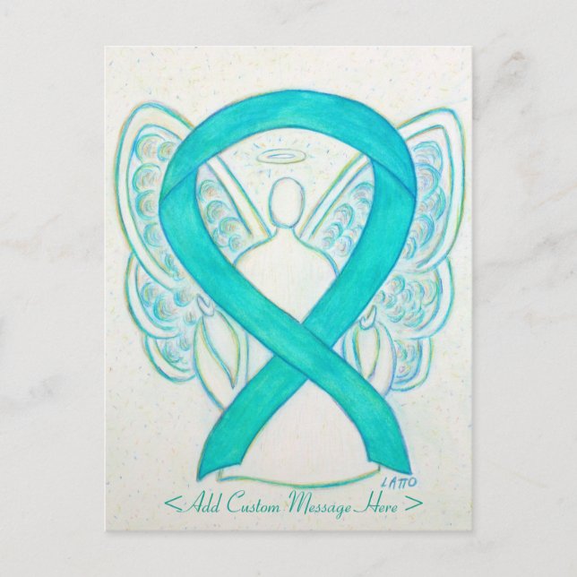 Light Teal Green Awareness Ribbon Angel Postcard (Front)