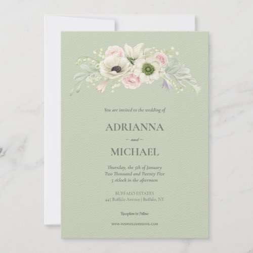 Light Teal Green Floral Wedding Invitation