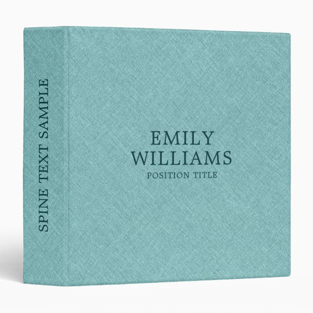 Light Teal Green Tones Linen Burlap Fabric Look 3 Ring Binder (Front/Spine)