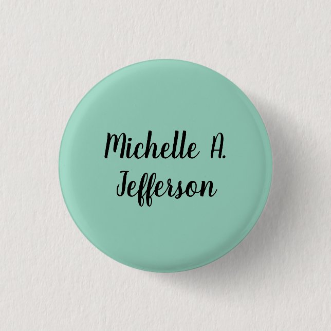 Light Teal Handwriting Creative Trendy Name Button (Front)