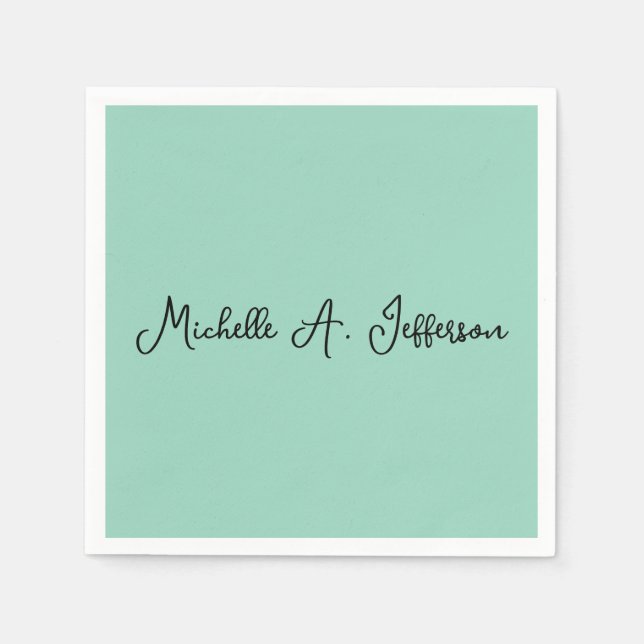 Light Teal Handwriting Creative Trendy Name Napkins (Front)