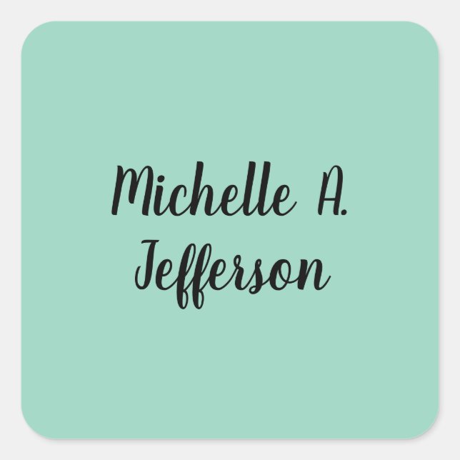 Light Teal Handwriting Creative Trendy Name Square Sticker (Front)