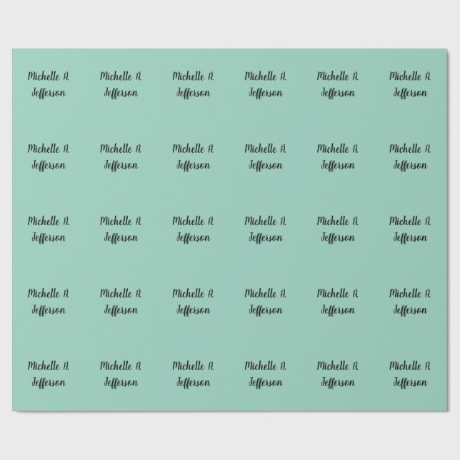 Light Teal Handwriting Creative Trendy Name Wrapping Paper (Flat)