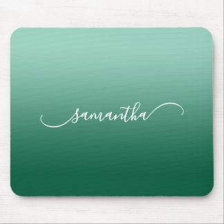 Light Teal Hunter Green Ombre Curved Swash Name Mouse Pad