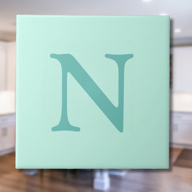 Light Teal Initial Letter Trendy Pastel Mint Blue  Ceramic Tile (Creator Uploaded)