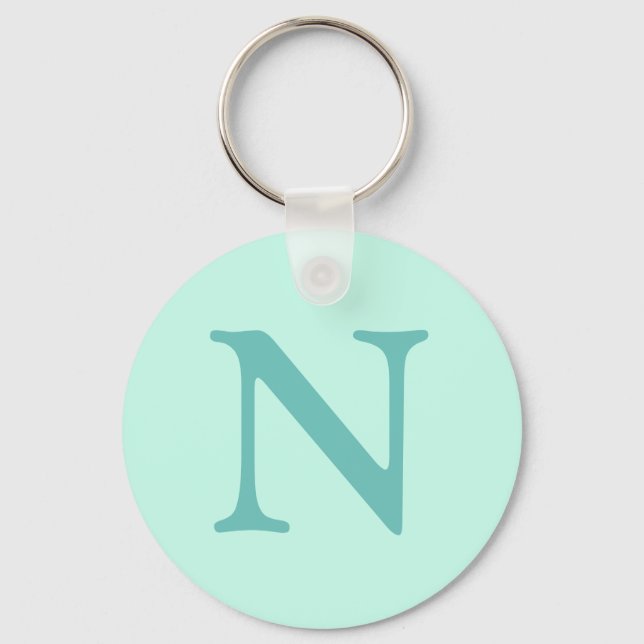 Light Teal Initial Letter Trendy Pastel Mint Blue  Keychain (Front)