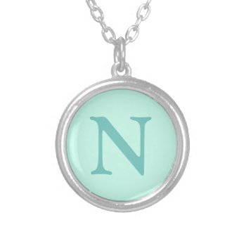 Light Teal Initial Letter Trendy Pastel Mint Blue  Silver Plated Necklace by Joanna_Design at Zazzle