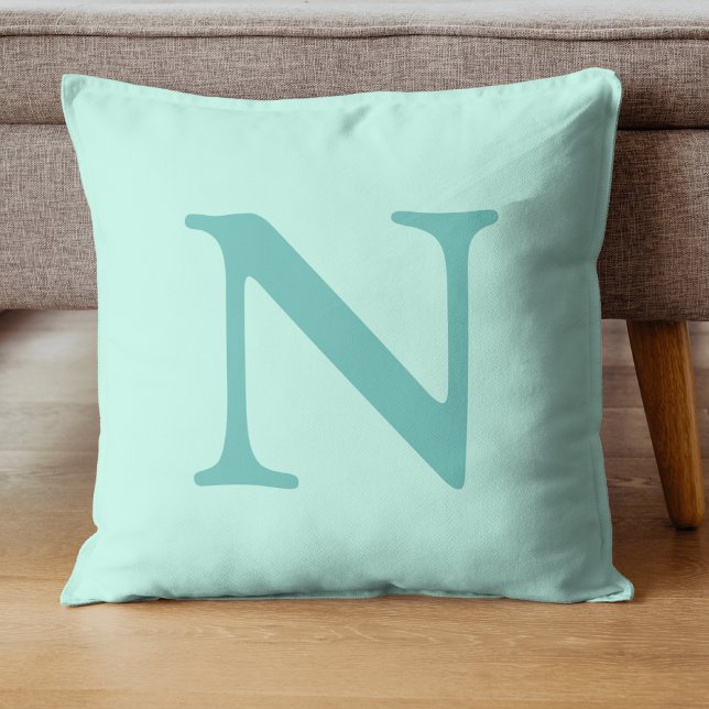 Light Teal Initial Letter Trendy Pastel Mint Blue  Throw Pillow (Creator Uploaded)